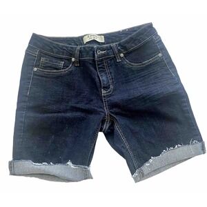 D Jeans 8P Shorts Dark Wash Denim Cuffed Bling 5 Pocket Mid Rise